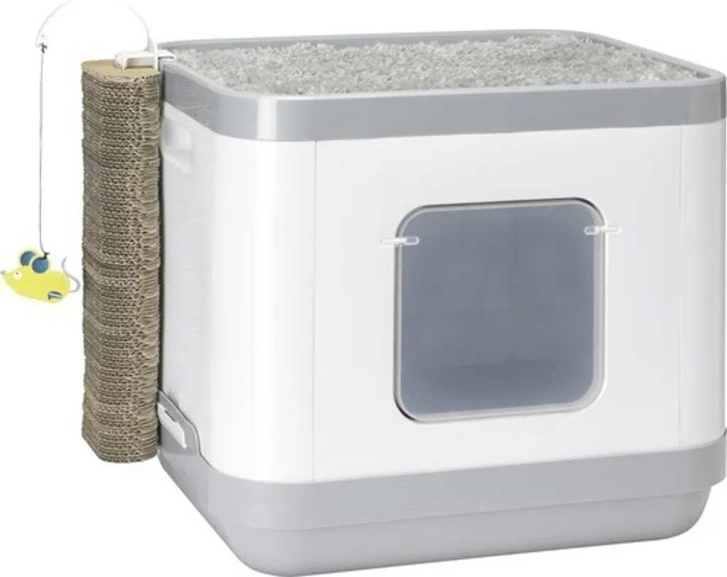Maison de toilette pour chat avec poignée Karlie Cube II grise 48x40x43 cm