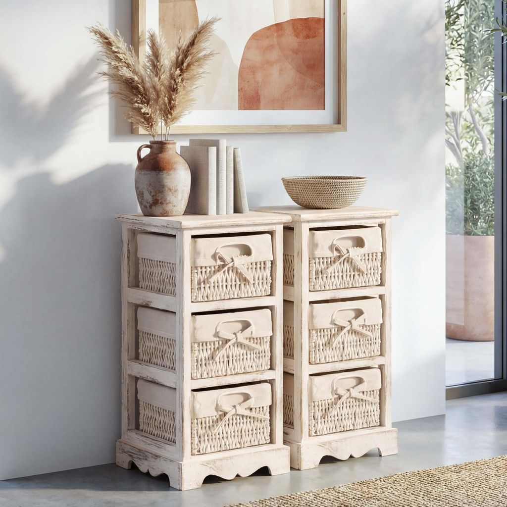 súprava 2 políc komoda s 3 zásuvkami na košíky 58x25x28cm, Obrázok produktu 