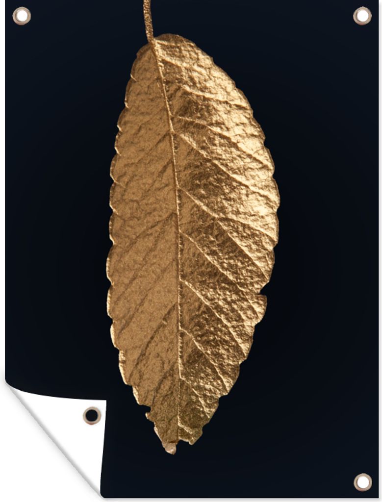 MuchoWow 90x120 cm Outdoor-Poster Gartendeko Sichtschutz Garten Poster für den Garten Blätter - Schwarz - Gold - Luxus - Natur