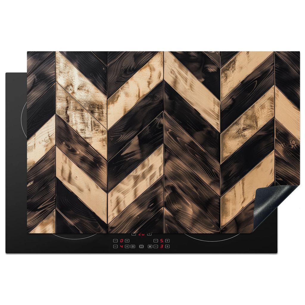 KitchenYeah Herdabdeckplatte Holzmuster - Schwarz - Braun , 77x51cm, Küche Deko, Glaskeramikkochfeld Herdabdeckung, Abdeckplatte fùr Kochfeld