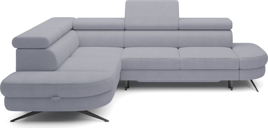 ECKSOFA OTIS L-förm, Schlaffunktion, verstellbare Kopfstützen, in AURORA-Stoff, lose Rückenkissen, freistehend, LINKS 276x218x97 cm Light Grey