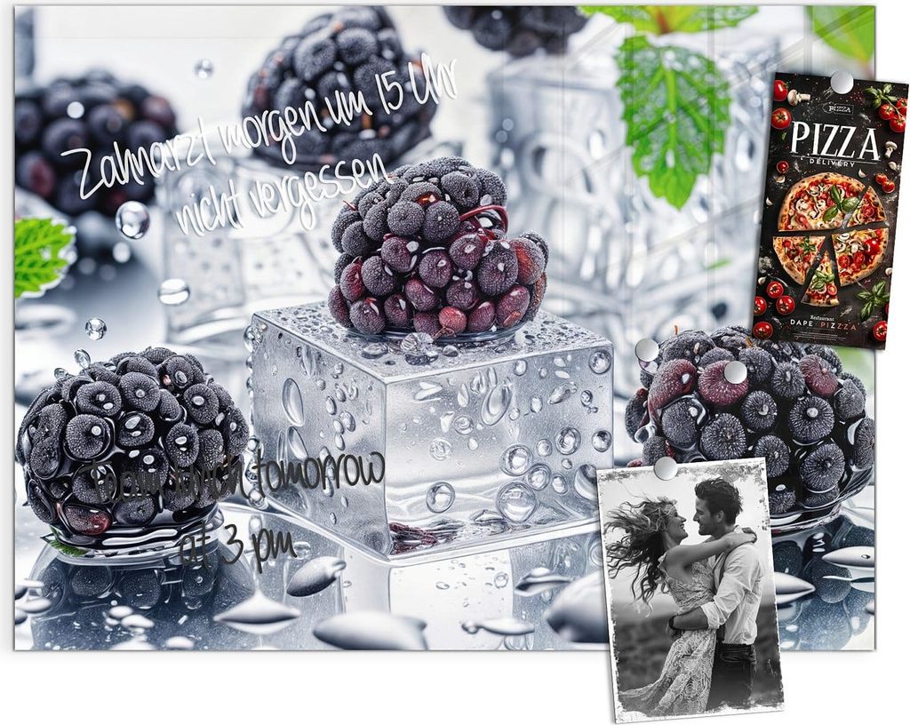 Magnettafel 120x90cm Pinnwand Whiteboard beschreibbar - Brombeeren Eiskalt