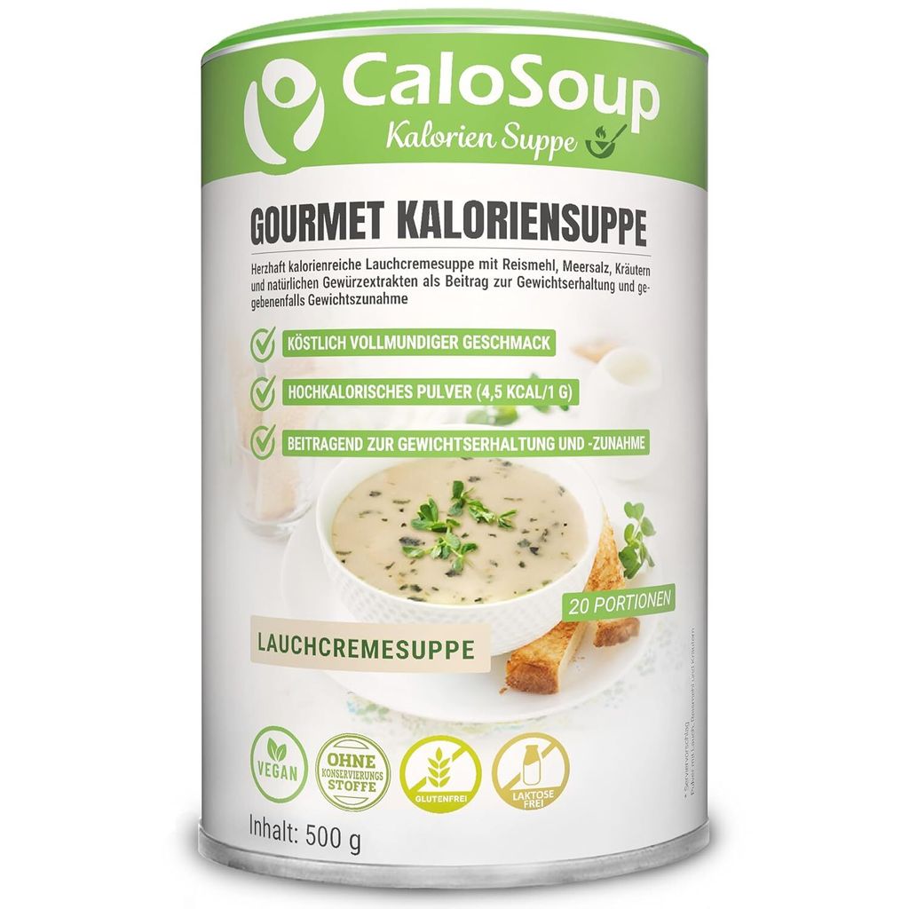Hochkalorische Suppe für Gewichtszunahme I Nahrung hochkalorisch Gourmet Fertigsuppe mit vielen Kalorien I 20 Portionen CaloSoup (Lauchcreme Suppe)