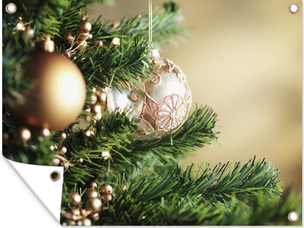 MuchoWow 40x30 cm Outdoor-Poster Gartendeko Sichtschutz Garten Poster für den Garten Nahaufnahme von Weihnachtsschmuck im Weihnachtsbaum
