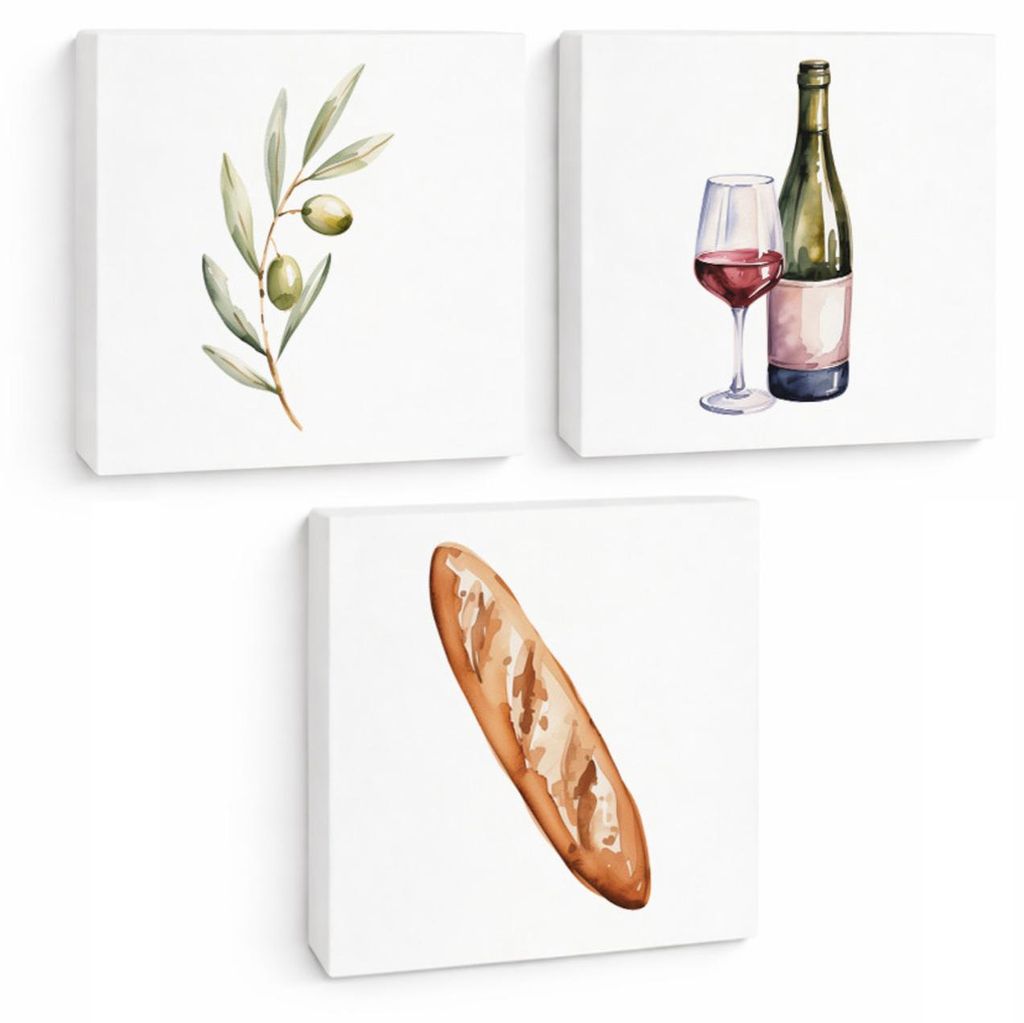 Mediterrane Schätze 3er Set Holzbilder in 10x10 cm zum Stellen oder Aufhängen