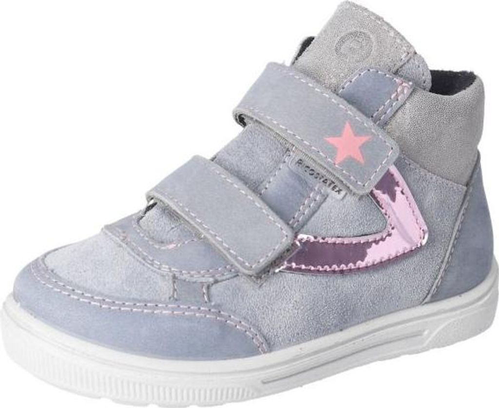 RICOSTA sportliche Boots KATHI von PEPINO echt Leder Klettverschluss Warmfutter Glitzer Mädchen calcit Grau/Blau/Rosa/Lila Größe 28