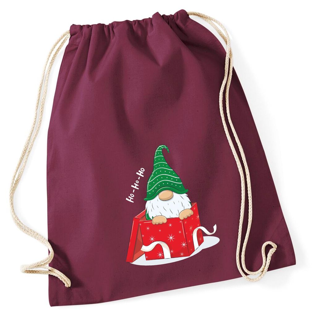 Huuraa Turnbeutel Ho Ho Ho Wichtel Weihnachtsgeschenk 12 Liter Burgundy Baumwolle Rucksack Geschenkidee