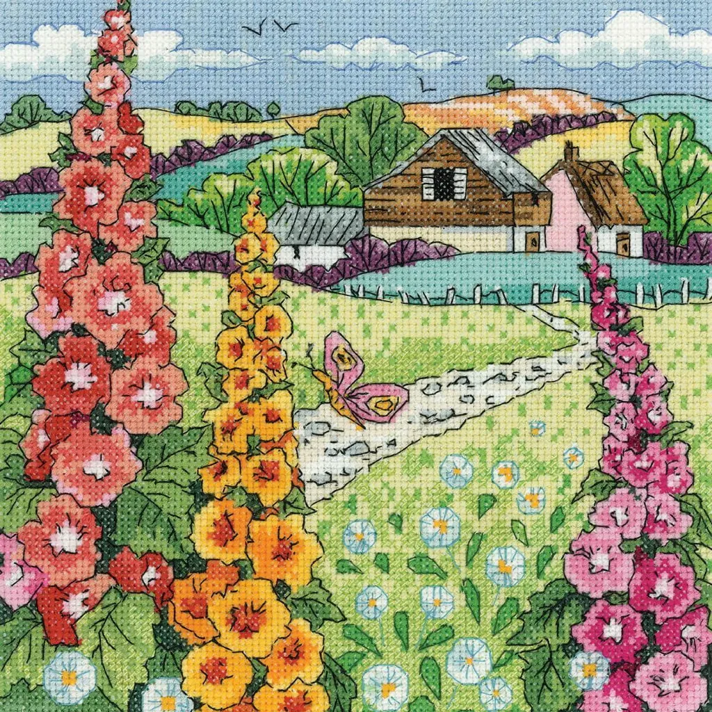 Broderie Point de Croix Compté Set Complet Aida Hollyhock-Farm 20cm