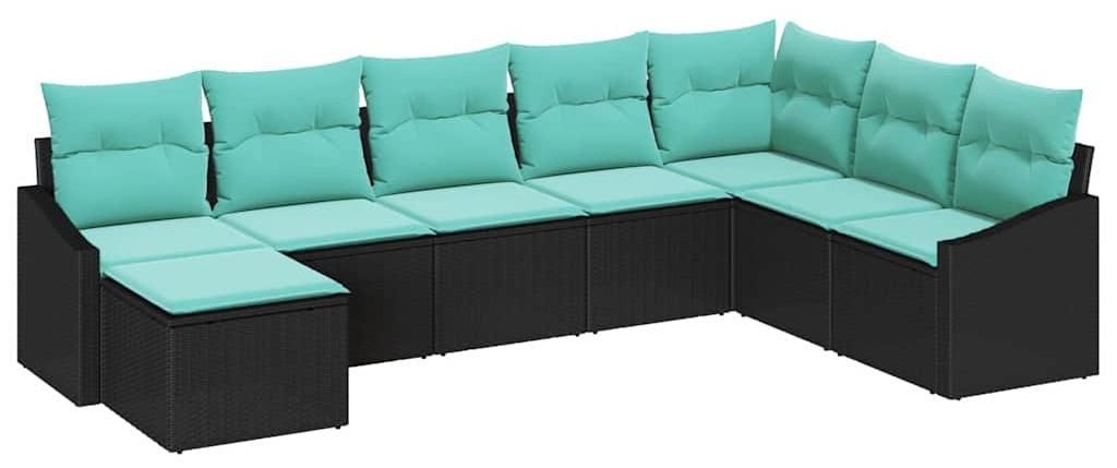 Sofa Set mit Kissen 8 pcs Schwarz Poly Rattan