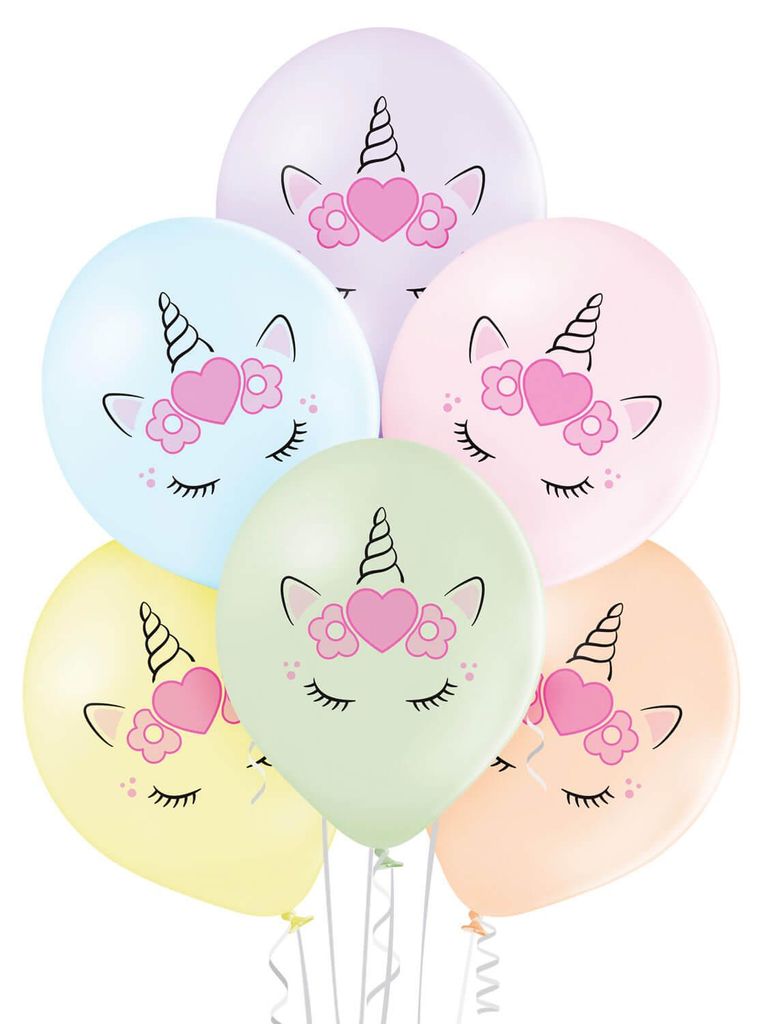 Motivballons aus Latex 27cm, 25 Stück, bunte Pastell Farben Unicorn Einhorn Design