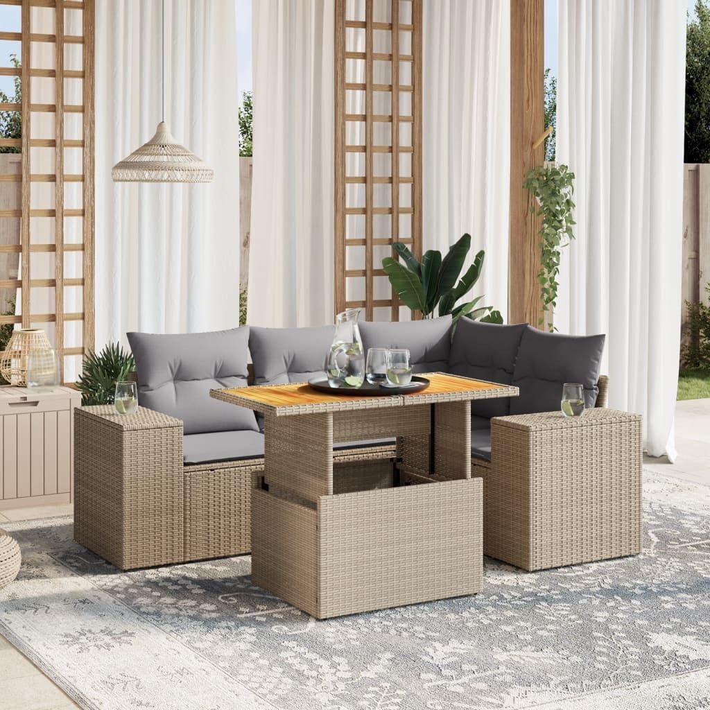 Maison Exclusive - 5-tlg. Garten-Sofagarnitur mit Kissen Beige Poly Rattan
