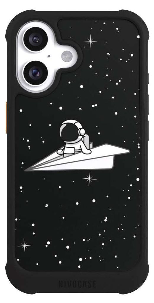 NIVOCASE Hülle für Apple iPhone 16 Stoßfeste Handyhülle NIVOmax Case Schwarz Astronaut Comic Papier