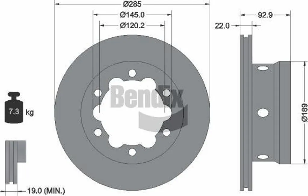 Disque de frein Sprinter pour entretien châssis BENDIX BDS1199 Neuf