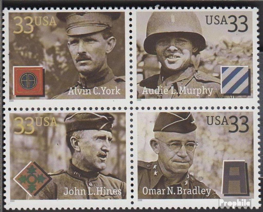 Briefmarken USA 2000 Mi 3303-3306 Viererblock (kompl.Ausg.) postfrisch Soldaten des Heeres