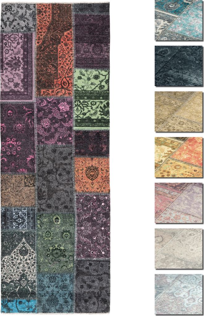 TESSO Living | Patchwork Teppich - Vintage Orientalisch - Kurzflor Wohnzimmer - bunt - 80 x 195 cm