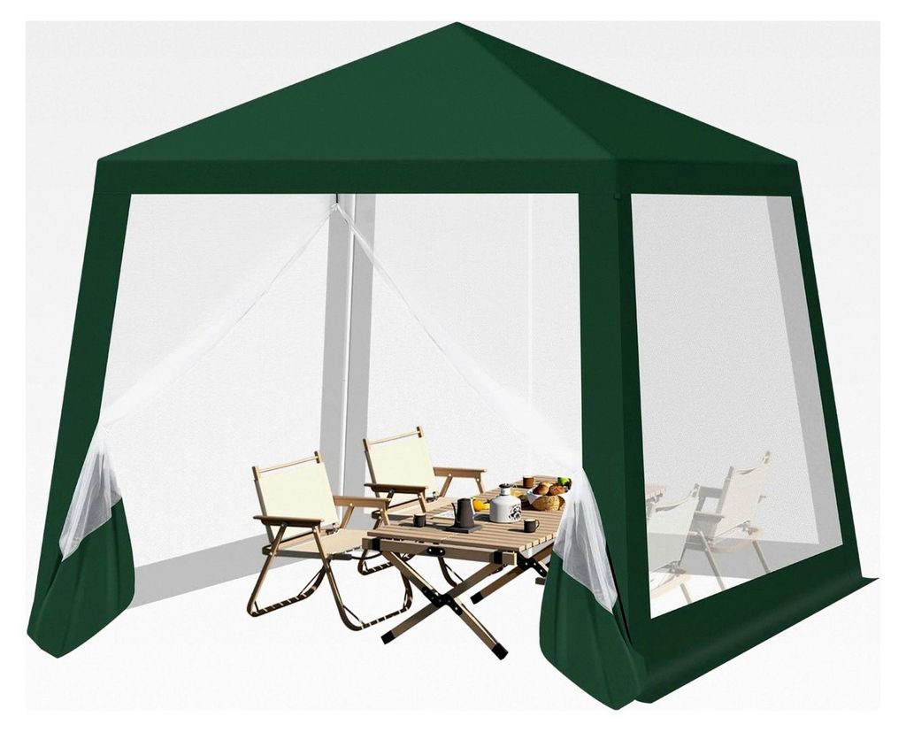 Pavillon 3x3 m, Gartenpavillon mit Seitenwänden und Moskitonetz, Gartenlaube aus Metall, Partyzelt, einfacher Aufbau ohne Werkzeug, für Garten, T...