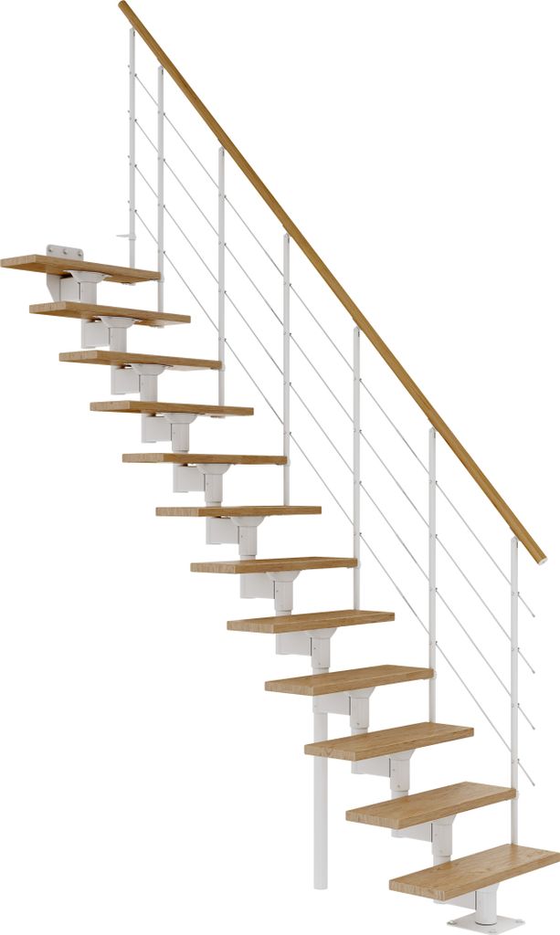 DOLLE Raumspartreppe Boston | 11 Stufen | Geschosshöhe 228 – 300 cm | Geradelaufend | Eiche, lackiert | Unterkonstruktion: Weiß (RAL 9016) | vo...