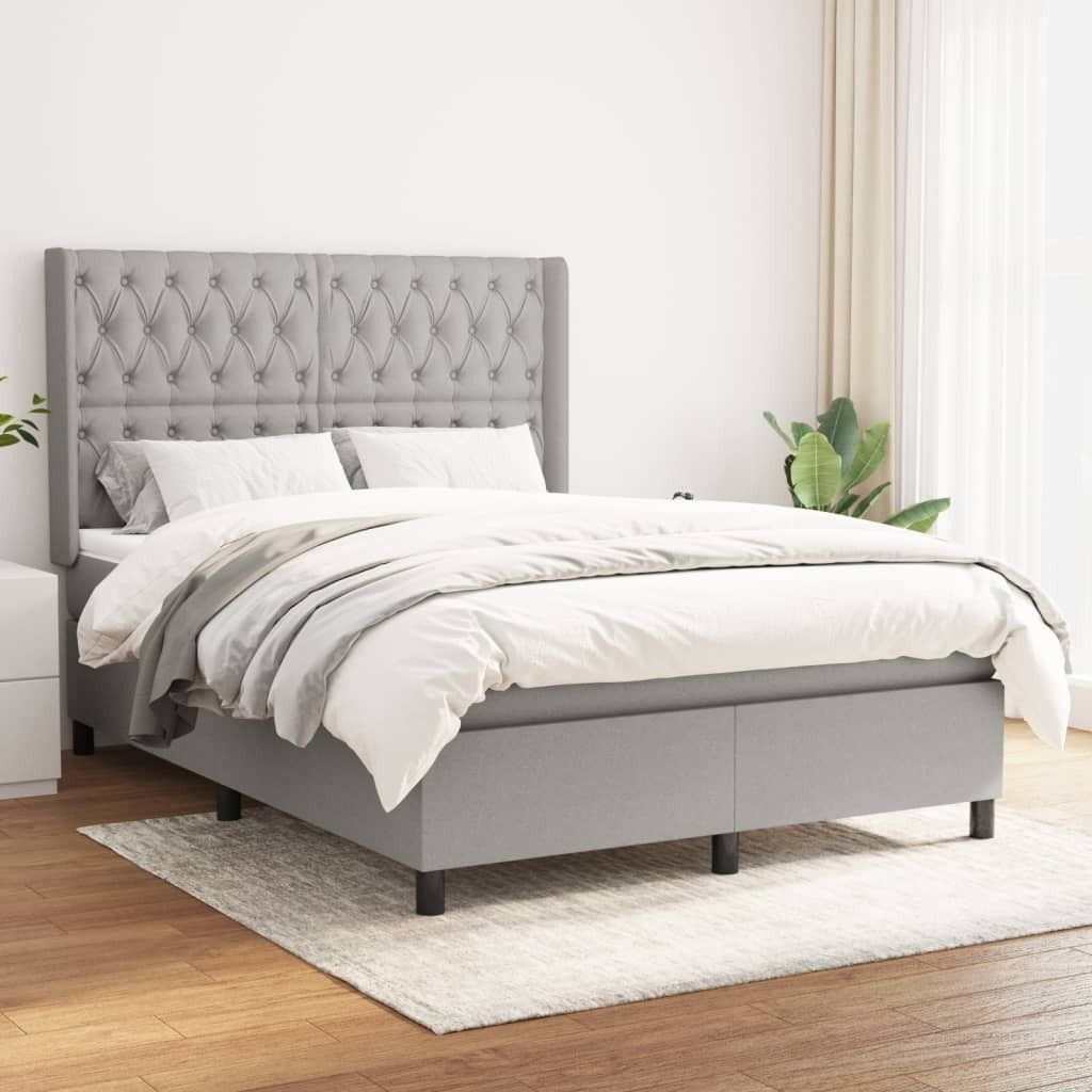 The Living Store Boxspringbett mit Matratze Hellgrau 140x200 cm Stoff