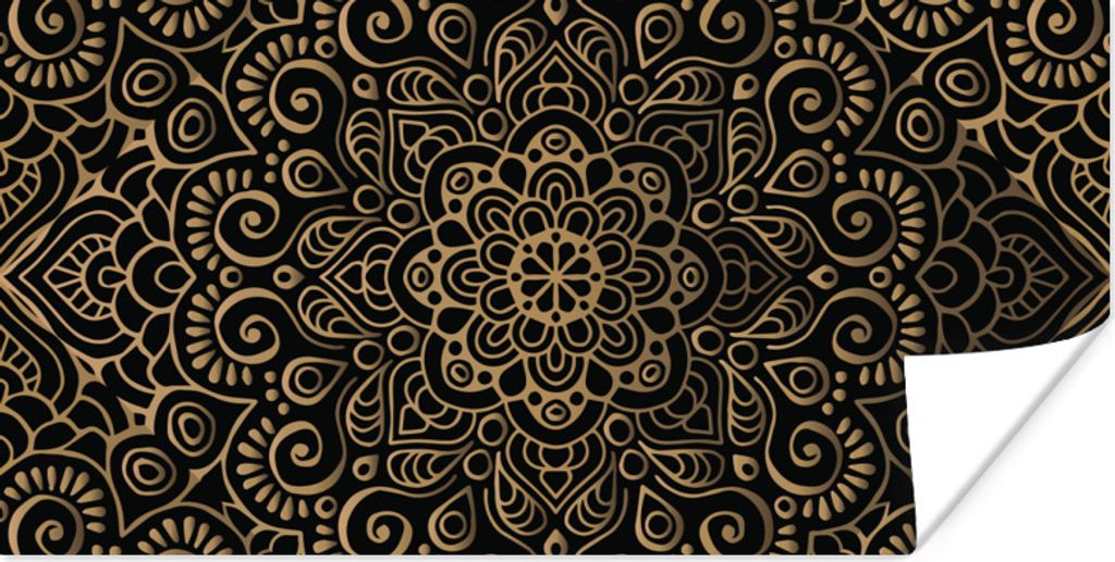 MuchoWow Poster Goldenes Muster auf schwarzem Hintergrund 150x75 cm