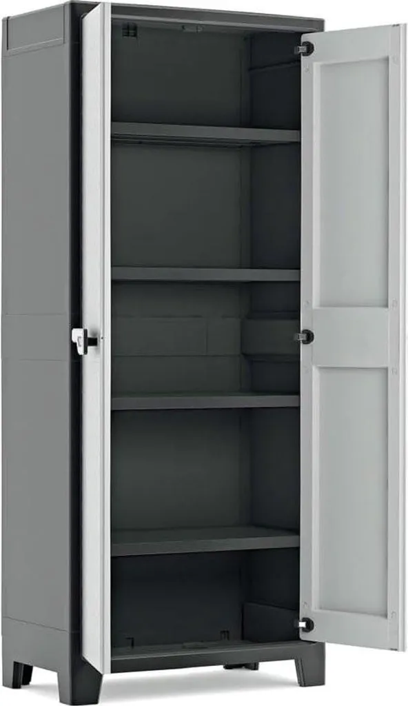 Armoire haute en plastique noir et gris 80x44x182 cm avec 4 étagères