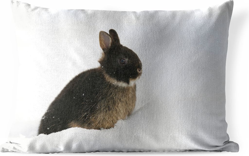 MuchoWow Outdoor Kissen - Kaninchen - Schnee - Winter - 50x30 cm - Wetterfest - Lounge Kissen - Sofa kissen - Wohnzimmer Dekoration