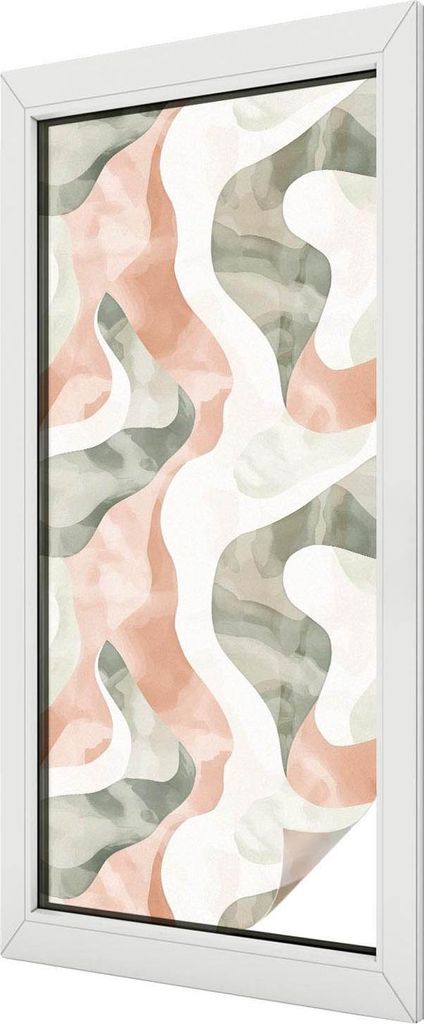Buntglas Fensterfolie – 116x50 cm – Stained-Glass Design – blickdichte dekorative Sichtschutzfolie – selbstklebend, UV-Schutz – Bunte Wellen