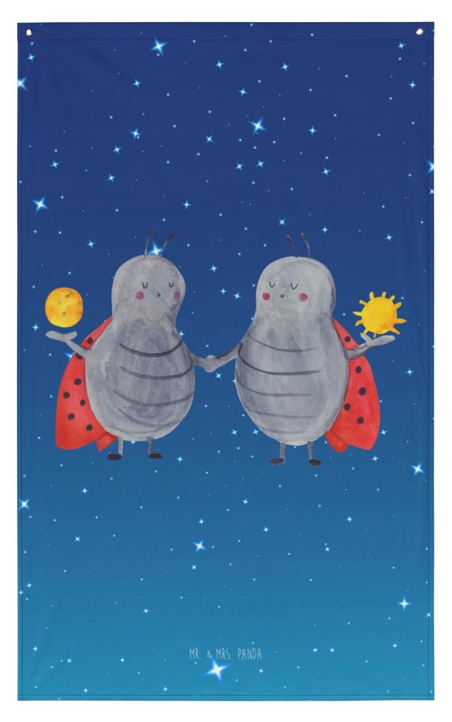 Mr. & Mrs. Panda Wandschmuck Sternzeichen Zwilling - Sternenhimmel Blau - Geschenk, Tapestry, Zwillinge, Zwillingsschwester, Glückskäfer, Marienk...