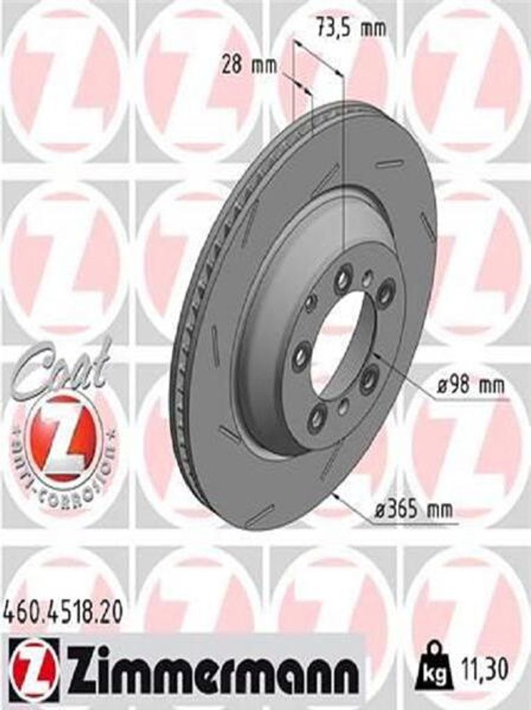 ZIMMERMANN Bremsscheibe Hinten Links für PORSCHE PANAMERA (971) 365mm 460.4518.20