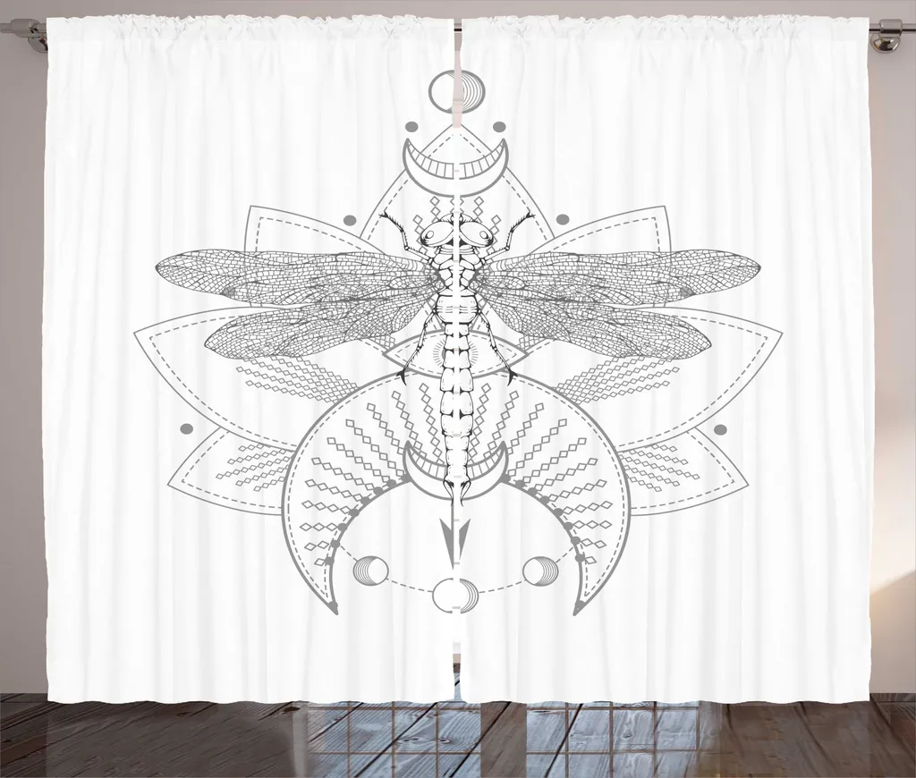 Rideau Rideau rustique Libellule 280 x 225 cm nuances de gris et blanc