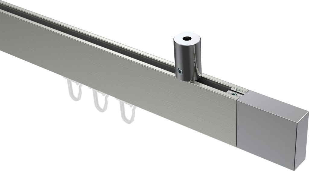 Interdeco Innenlaufstange / Gardinenstange mit Innenlauf Edelstahl-Optik / Chrom, Typ Sonius Lox (Quader) Deckenmontage, 14x35 mm 1-läufig, 160 cm