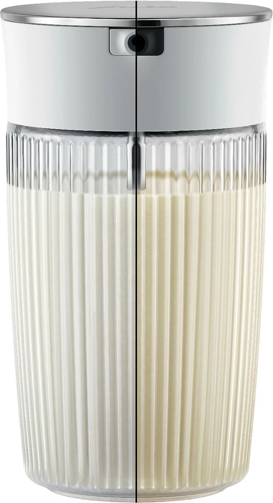 A split image showing a Jura milk container.