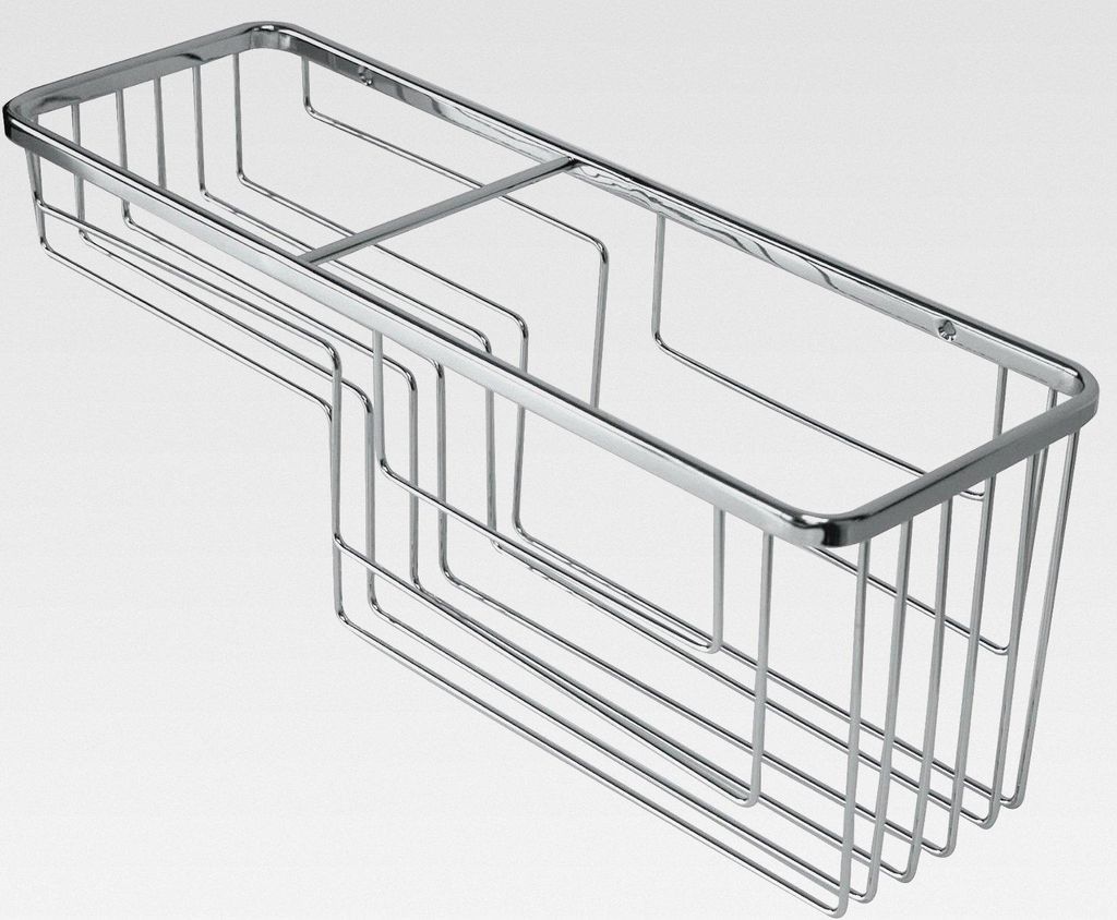 Rechteckiger Duschkorb Krom, Zwei Ebenen, funktionales Design, große Ausführung, aus verchromtem Messing und Edelstahl.
