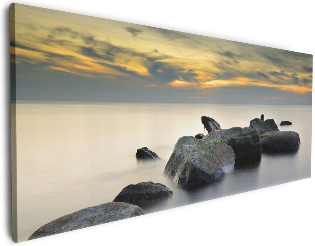 Wallario Premium Leinwandbild Mystische Felsen im Meer in Größe 60 x 150 cm