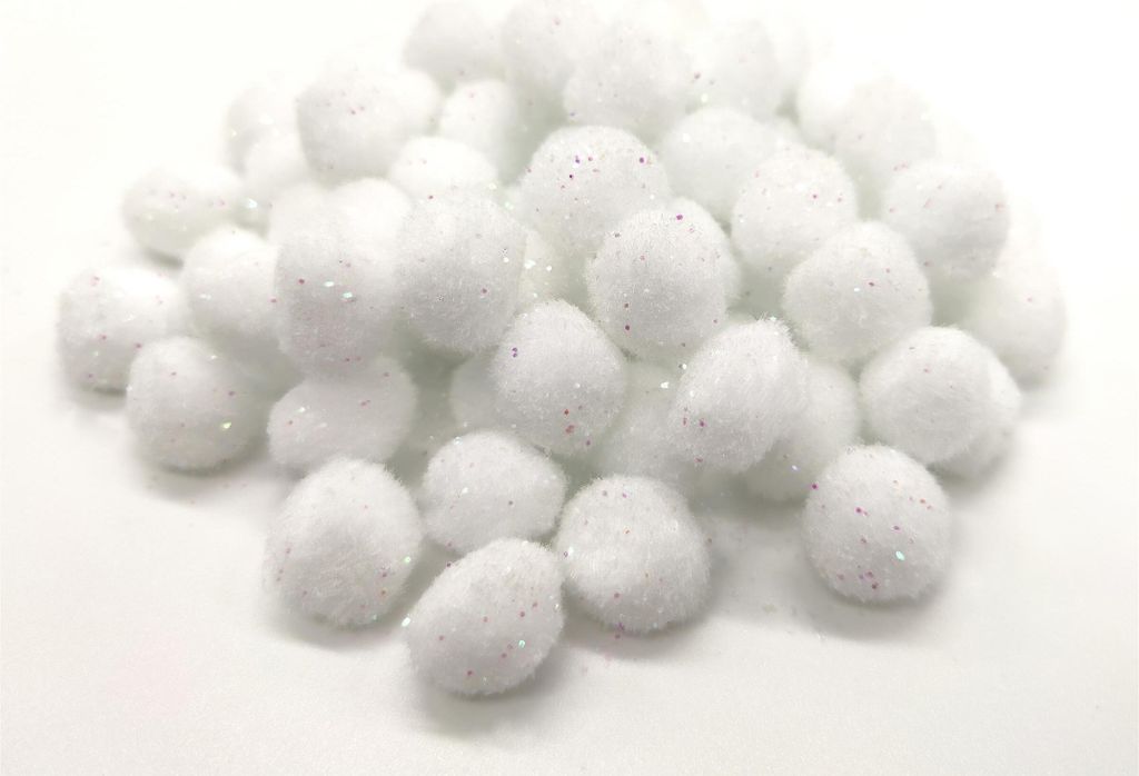 Schneebällchen Weiß Ø2cm 320 Stück - mit Gitzer - Streudeko Schneeball