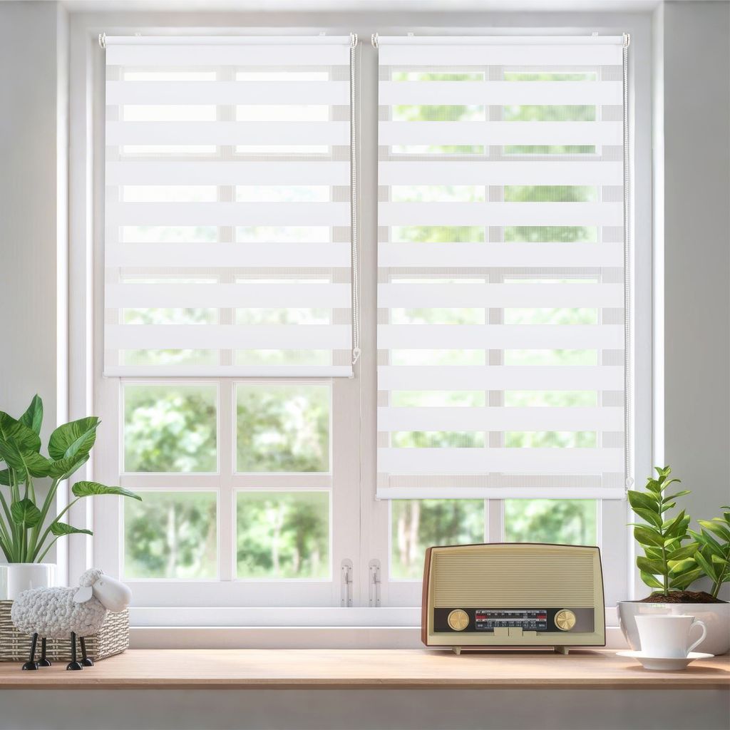 Doppelrollo 85x210cm Weiß Duo Rollo Klemmfix ohne Bohren Jalousie Rollos für Fenster und Tür