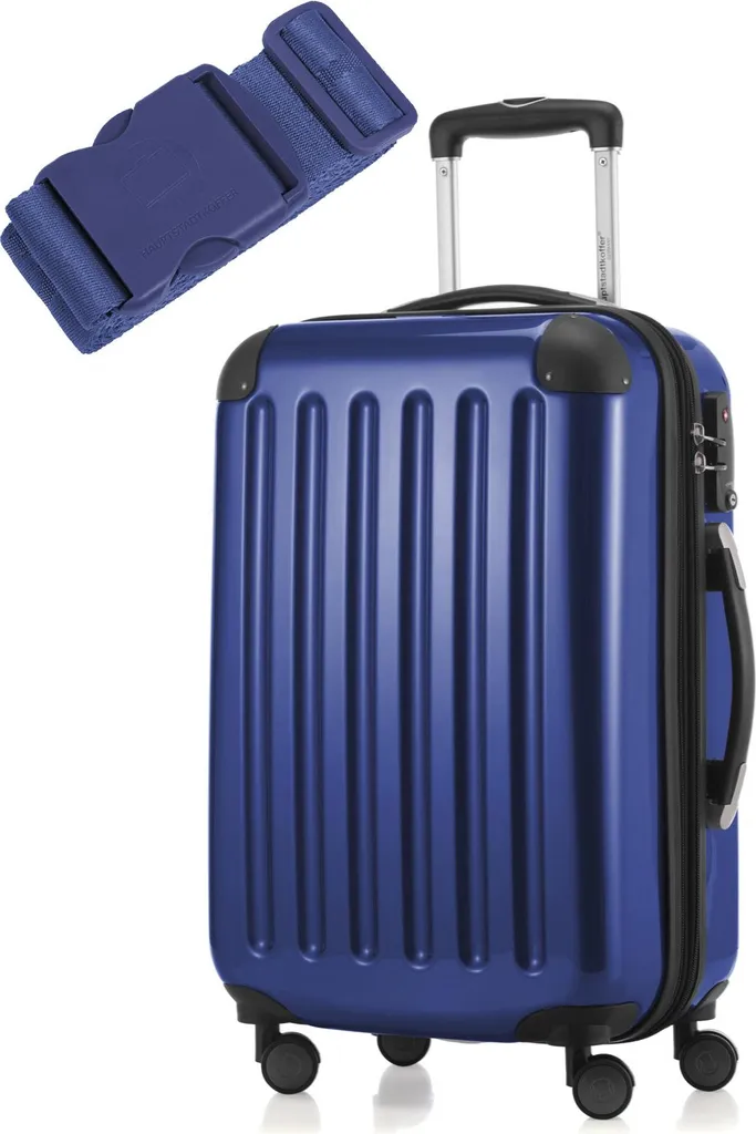 Hauptstadtkoffer Alex - Valigia 55 cm + cinghia per valigia in regalo, trolley ad espansione per bagaglio a mano 4 ruote, guscio rigido lucido, TSA, blu scuro