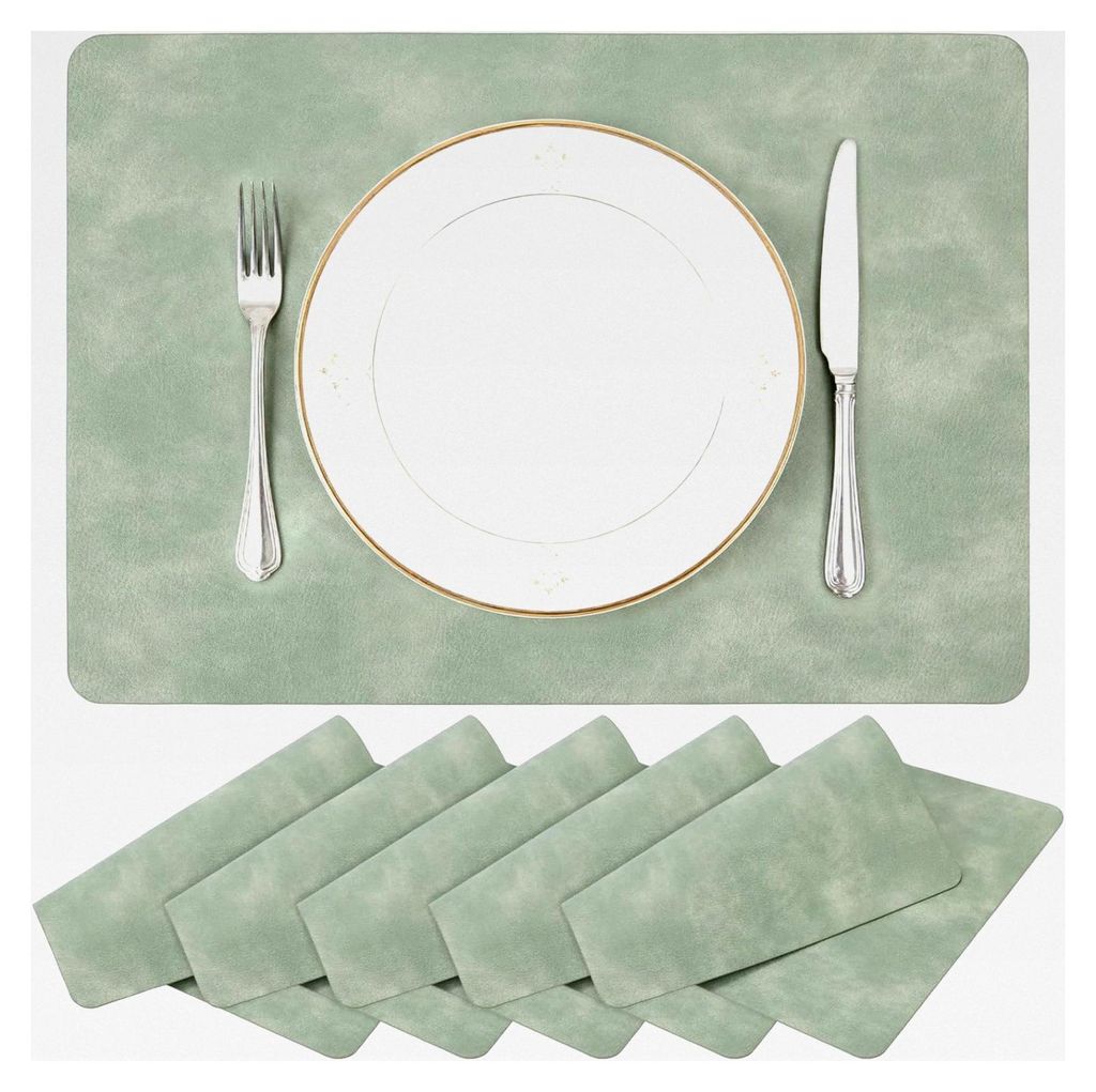 6er Set Abwaschbare Platzsets Grün 43x30cm, Rechteckige Tischuntersetzer, Hitzebeständig und Rutschfest, Leder für die Küche