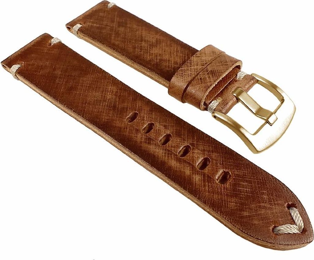 Vintage Uhrenarmband Sattelleder braun mit offener Schnittkante, Stegbreite:24mm
