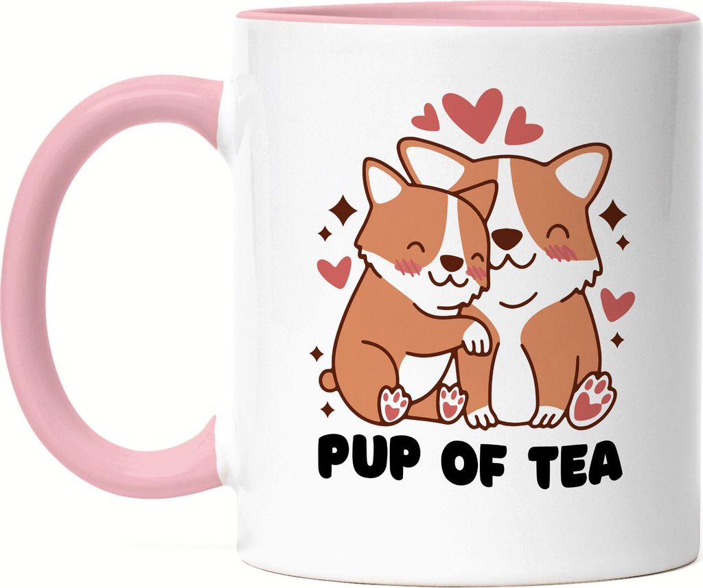 Pup of Tea Tasse Rosa Puppy Cup Welpe Baby Dog Endless Love Tea Teacup Mug Heißgetränk Liebe Süßes Motiv Herzen