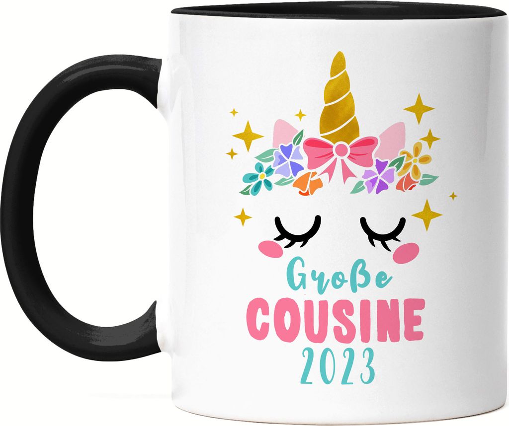 Große Cousine 2023 Tasse Schwarz Lieblingscousine Geschenkidee Geburtstag Einhorn Beste Cousine