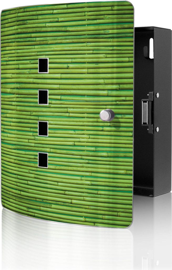 banjado Design Schlüsselkasten aus Edelstahl für 10 Schlüssel, Schlüsselschrank 24 x 21,5 x 7cm groß mit Magnetverschluss, Bambus Grün [BWSK ...