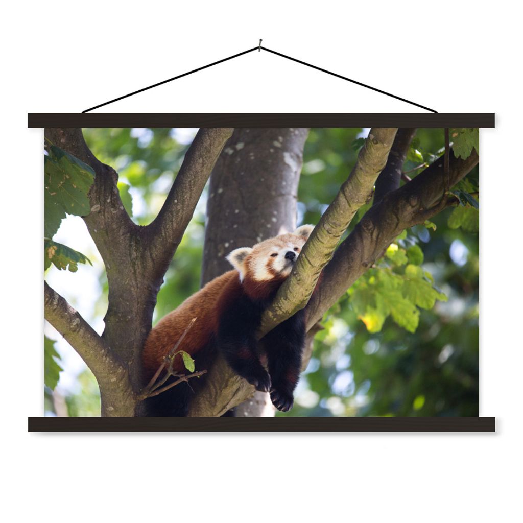 MuchoWow Textilposter Panda - Rot - Holz 150x100 cm mit schwarzem Rahmen - Schlafzimmer
