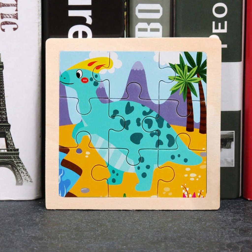 Kinder Baby Holz Puzzle Cartoon Dino 9 Teile Puzzle
