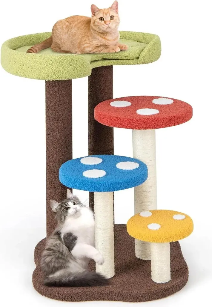 Arbre à chat sisal 94 cm 4 niveaux avec planche à griffer et volant