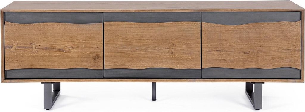 TV-Möbel Garwood 160 x 42 x 55 cm MDF Stahl Eichenfurnier Schwarz