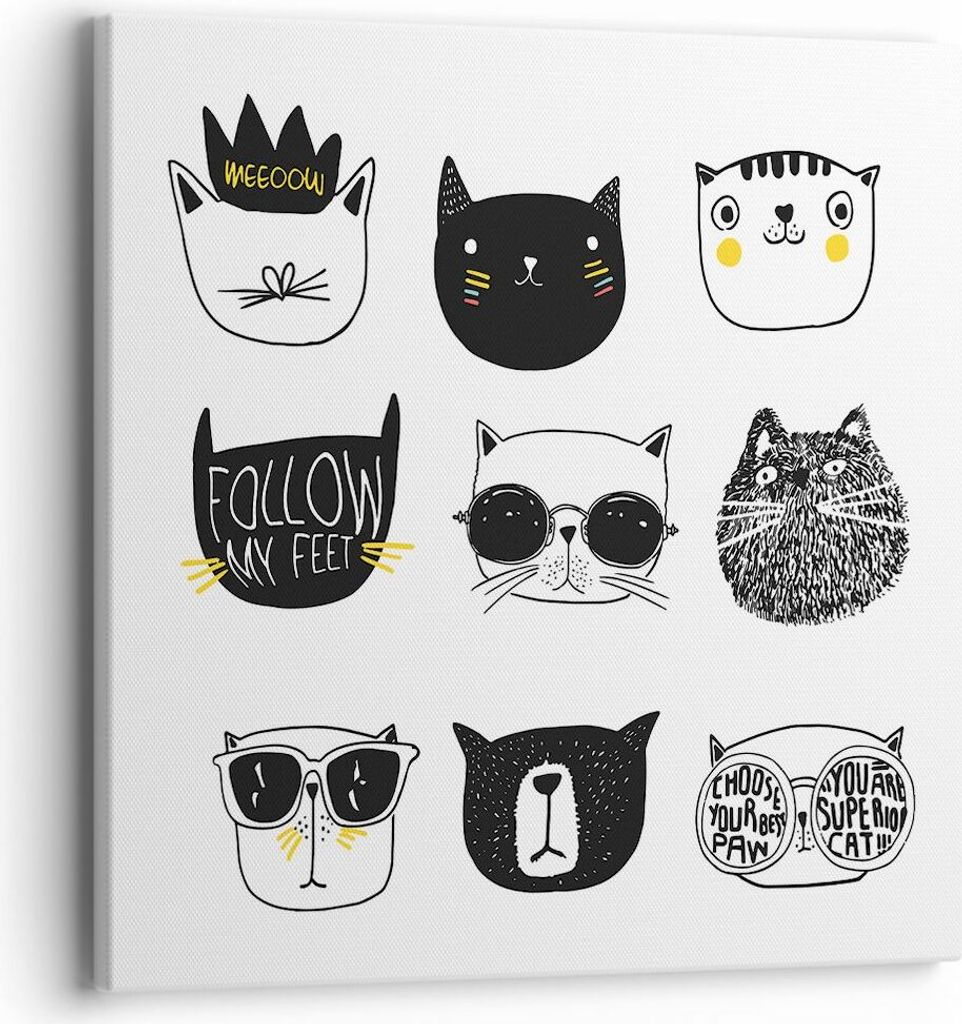 Bild auf Leinwand - Leinwandbild - Katze Haustier Tiere Illustration - 40x40cm - Wand Bild - Wanddeko - Leinwanddruck - Bilder - Kunstdruck - Leinw...