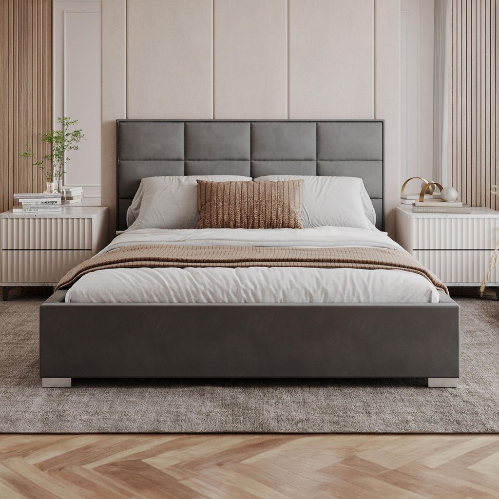 FDM Bett APOLLO Trinity 120x200 cm Polsterbett mit Lattenrost aus Metall Bettkasten Stauraumbett Samt graphit