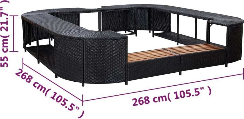 vidaXL Whirlpool-Umrandung Quadratisch Schwarz 268x268x55 Produktbild 5