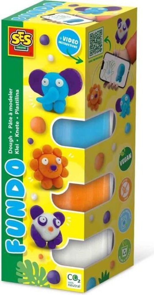Knete FunDo Animaux Sauvages, 3 x 90gr und 1 x 40gr, SES Creative, Interaktiv für Kinder