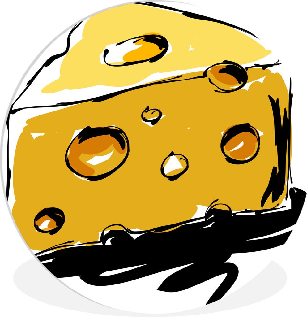 MuchoWow Rundes Wandbild - Runde Bilder Zeichnung von Käse mit Löchern Ø 90 cm Kreis Wanddekoration Kunststoff - Wandkreis - Wandschmuck - Wan...